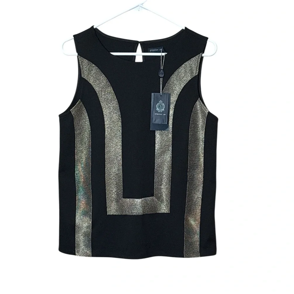 STOCKH LM,Elegant Black and Gold Tank Top,size S,NWT